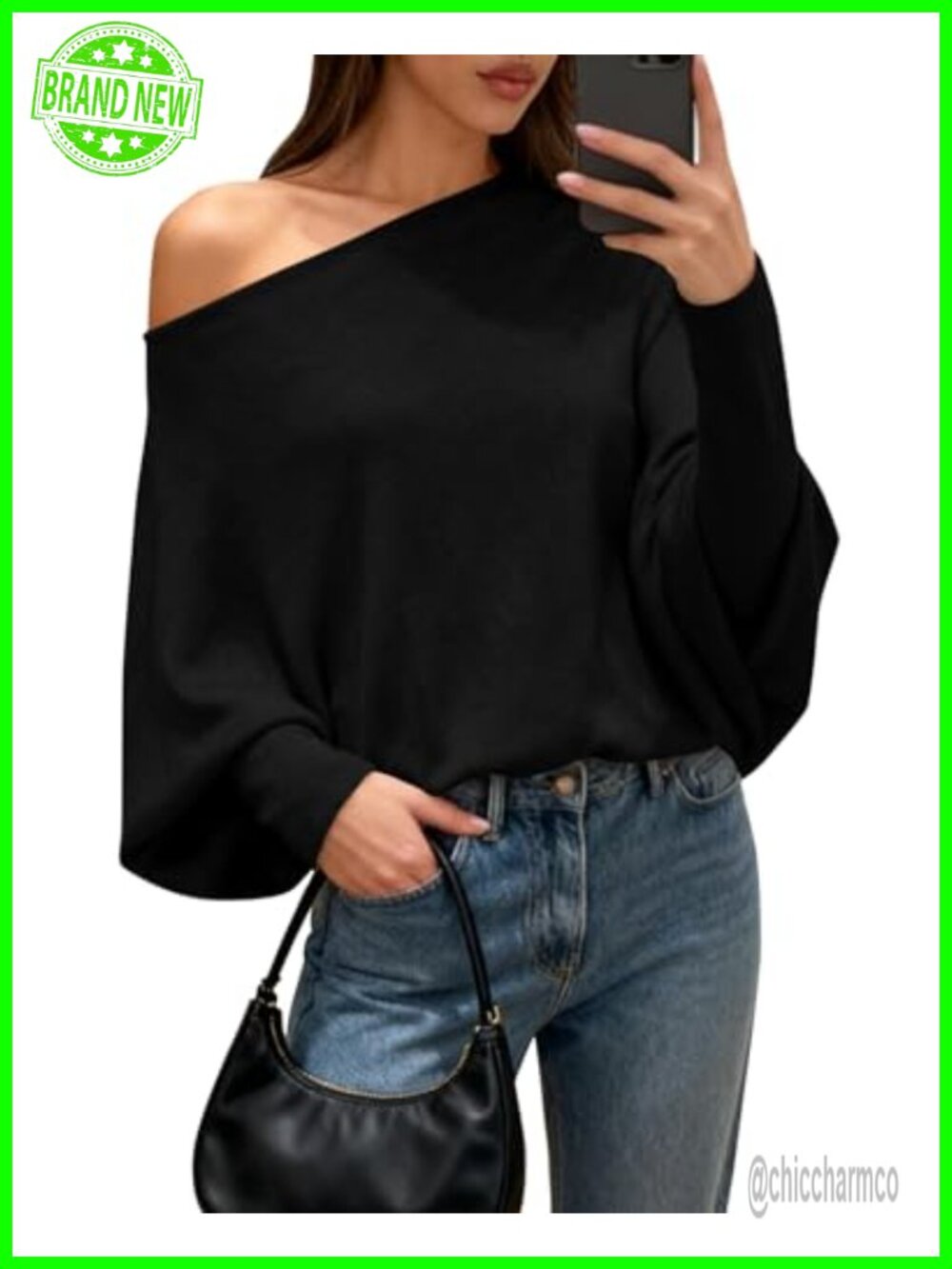 Off The Shoulder Batwing Knit Sweater Loose Oversized Long Sleeve Pullover